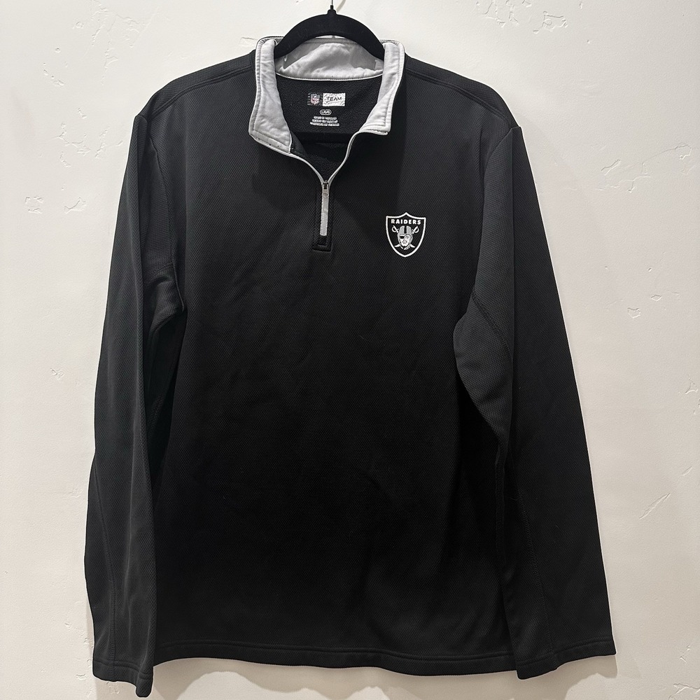 Raiders NFL Team Apparel Men's Black Long Sleeve 1/4 Zipper Sweatshirt‎ Size L